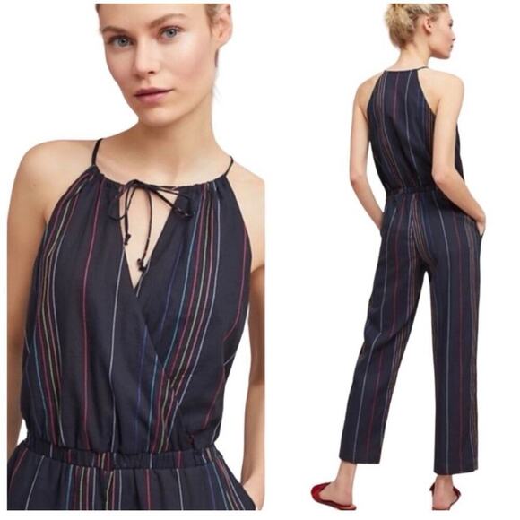 Dolan Anthropologie Hipster Boho Rainbow Striped Halter Jumpsuit Romper USA Made - Picture 1 of 14
